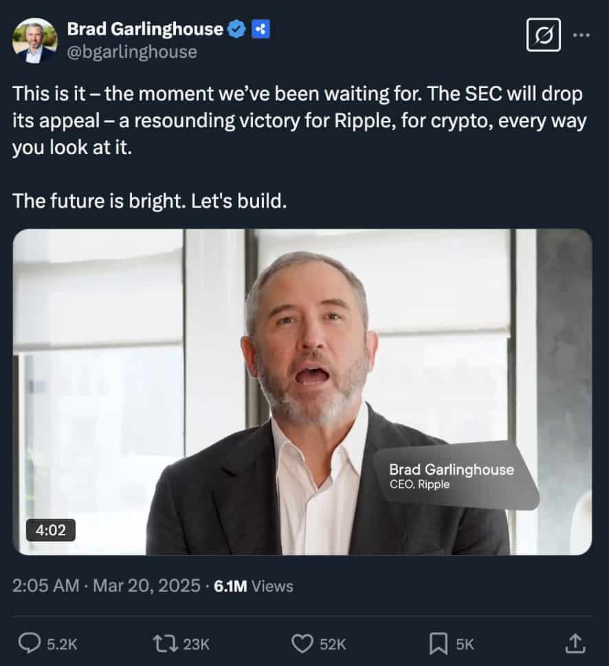 Brad Garlinghouse Announcement: SEC has DROPPED ITS CASE AGAINST RIPPLE!